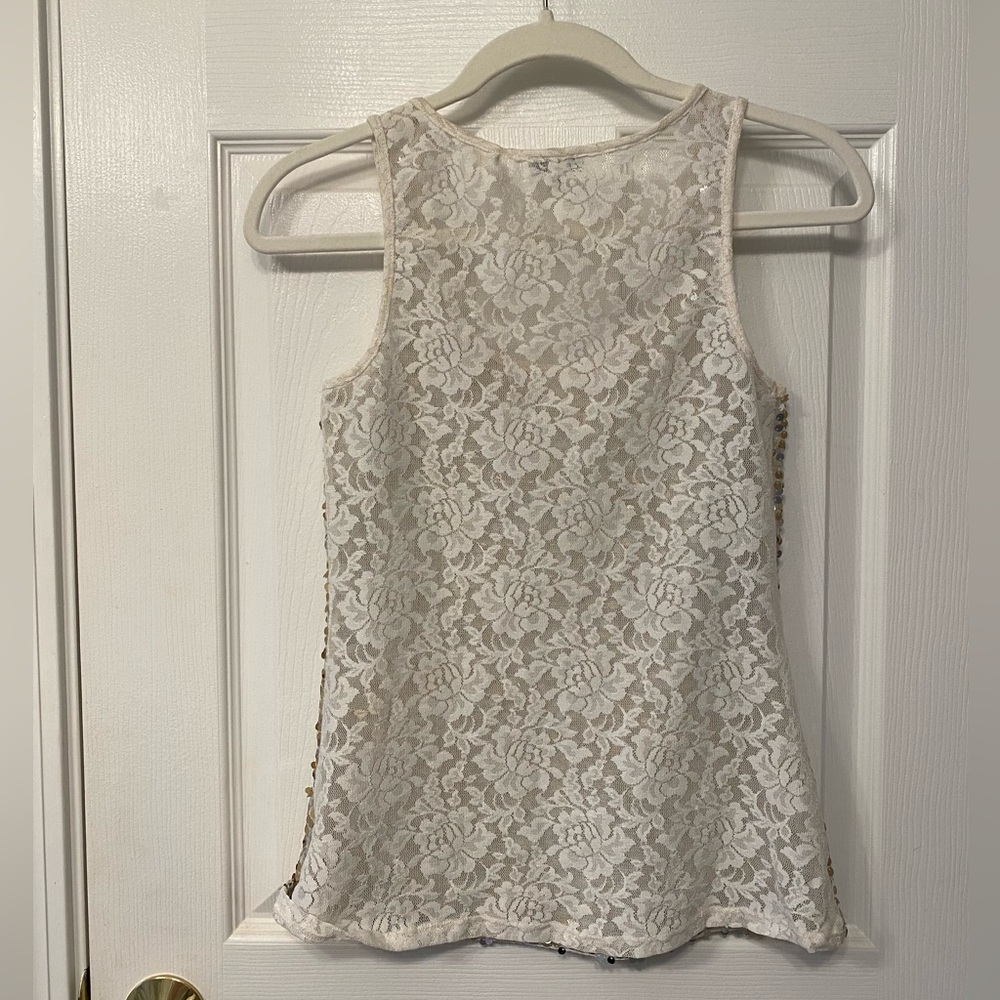 Express. Gold & Silver Sequin Tank with White Lace Back. Size XS. 🤍🩶✨ - Picture 3 of 6